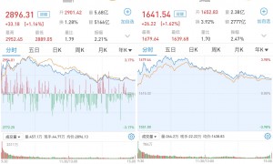 A股冲高回落沪指2900点得而复失，两市成交11574亿元