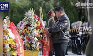 金正恩参谒中国人民志愿军烈士陵园,向毛岸英之墓献花